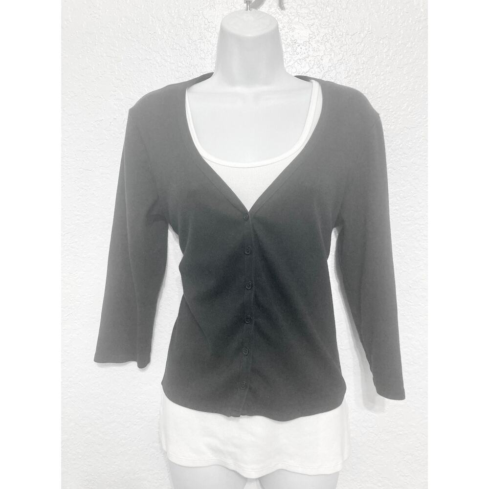 New York & Company Women's L Black 100% Cotton Button Front Cardigan Sweater - Picture 2 of 9